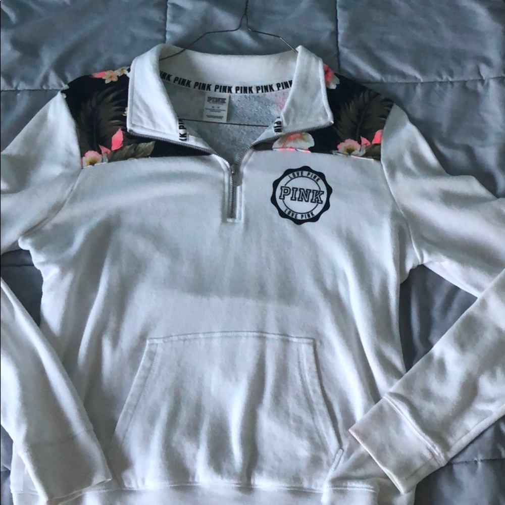 White Floral PINK Quarter-Zip